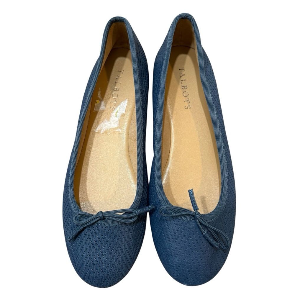 Talbots Blue Textured Leather Ballet Flat Bow Size 5.5M